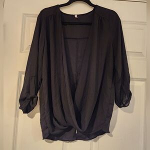 True Light black low cut sheer blouse L